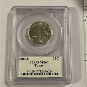 2004-D Texas State Quarter graded PCGS MS67